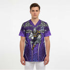 Melbourne Storm Rugby Scrub Top Polynesian Tribal Warrior Lightning Purple Pattern