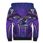Melbourne Storm Rugby Sherpa Hoodie Polynesian Tribal Warrior Lightning Purple Pattern