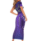 Melbourne Storm Rugby Short Sleeve Bodycon Dress Polynesian Tribal Warrior Lightning Purple Pattern
