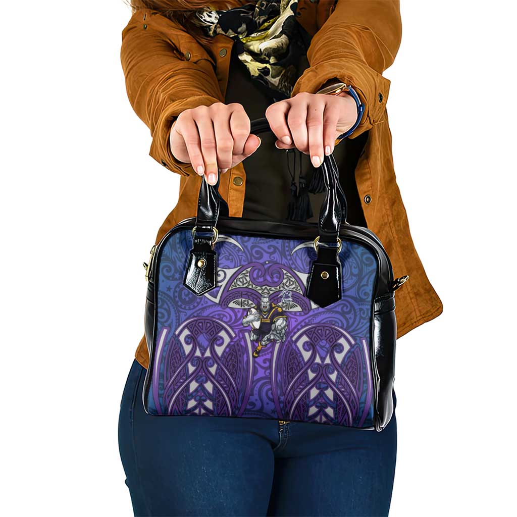 Melbourne Storm Rugby Shoulder Handbag Polynesian Tribal Warrior Lightning Purple Pattern