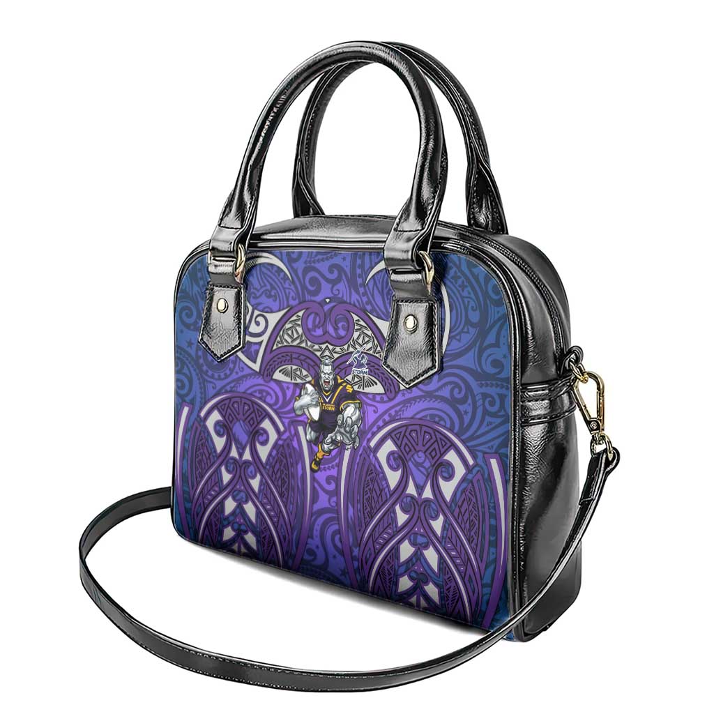 Melbourne Storm Rugby Shoulder Handbag Polynesian Tribal Warrior Lightning Purple Pattern