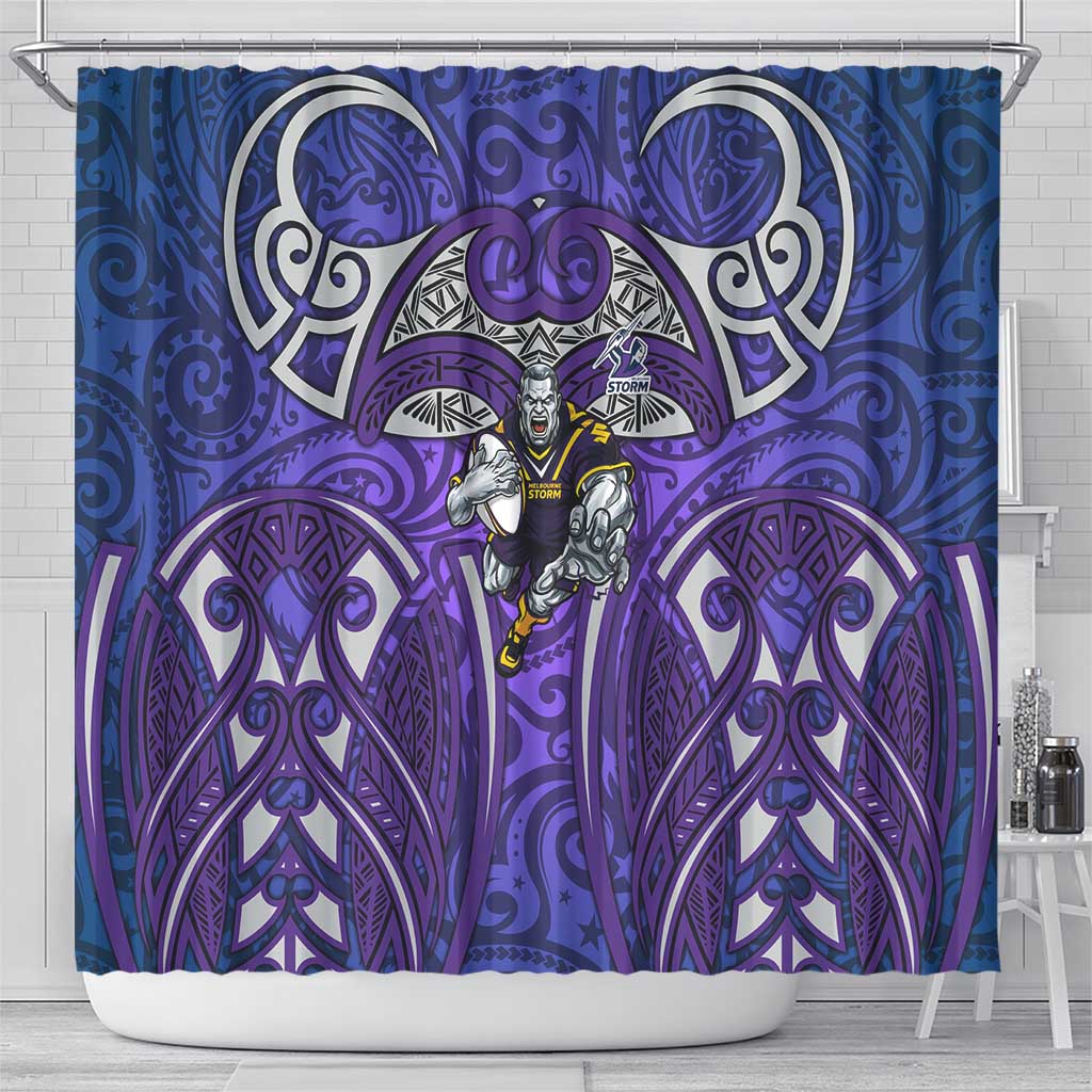Melbourne Storm Rugby Shower Curtain Polynesian Tribal Warrior Lightning Purple Pattern