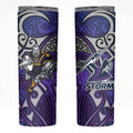 Melbourne Storm Rugby Skinny Tumbler Polynesian Tribal Warrior Lightning Purple Pattern