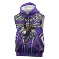 Melbourne Storm Rugby Sleeveless Zip Hoodie Polynesian Tribal Warrior Lightning Purple Pattern