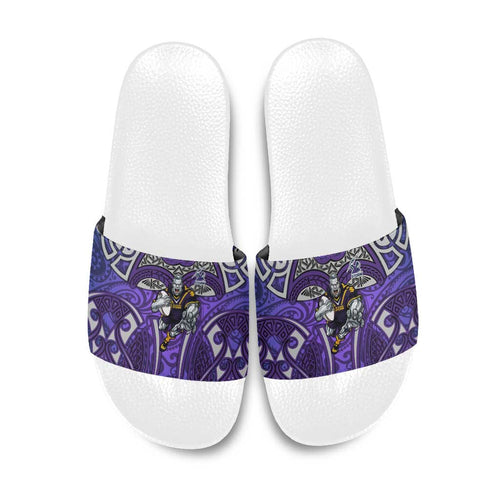 Melbourne Storm Rugby Slide Sandals Polynesian Tribal Warrior Lightning Purple Pattern