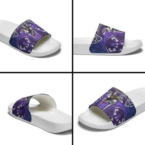 Melbourne Storm Rugby Slide Sandals Polynesian Tribal Warrior Lightning Purple Pattern