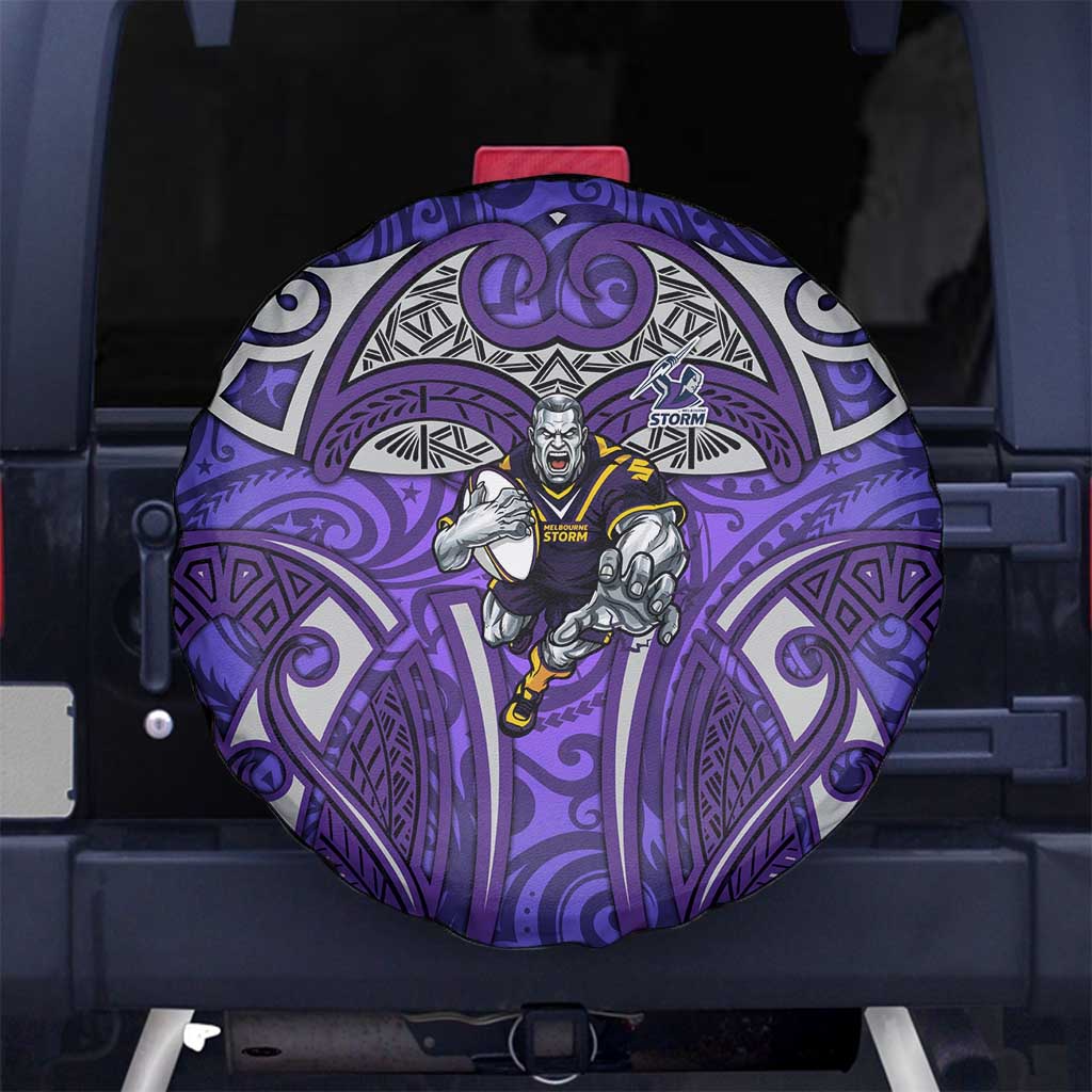 Melbourne Storm Rugby Spare Tire Cover Polynesian Tribal Warrior Lightning Purple Pattern