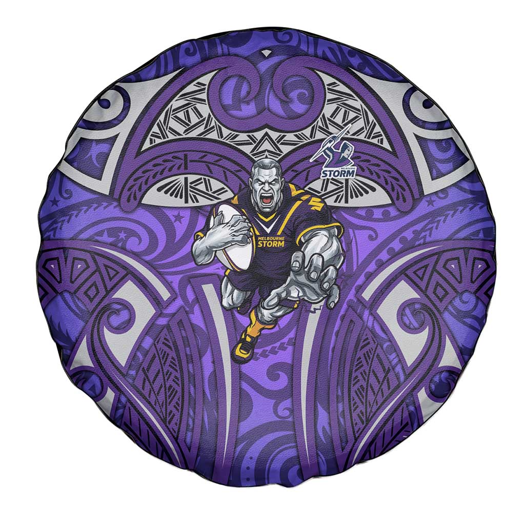 Melbourne Storm Rugby Spare Tire Cover Polynesian Tribal Warrior Lightning Purple Pattern