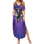 Melbourne Storm Rugby Summer Maxi Dress Polynesian Tribal Warrior Lightning Purple Pattern