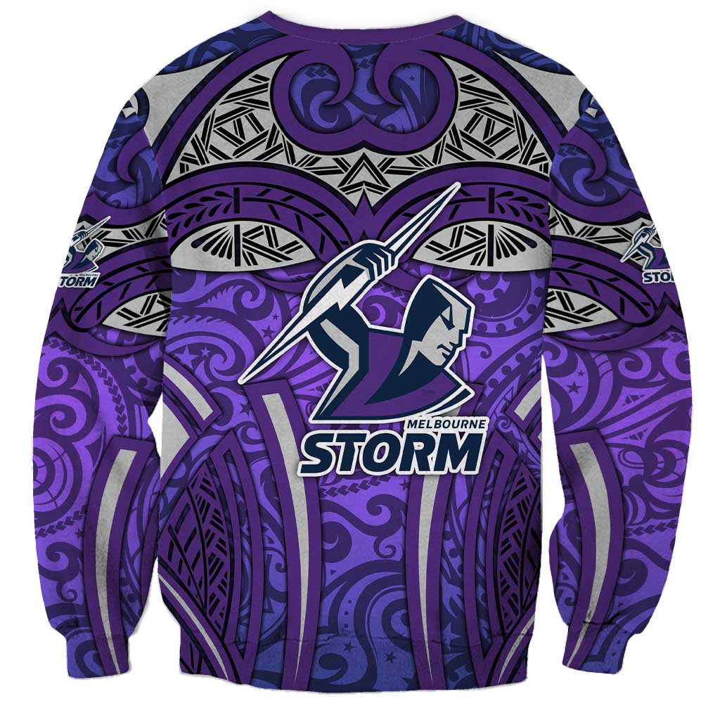 Melbourne Storm Rugby Sweatshirt Polynesian Tribal Warrior Lightning Purple Pattern