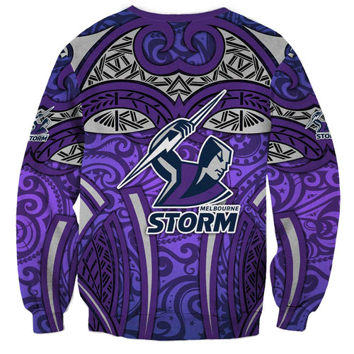 Melbourne Storm Rugby Sweatshirt Polynesian Tribal Warrior Lightning Purple Pattern