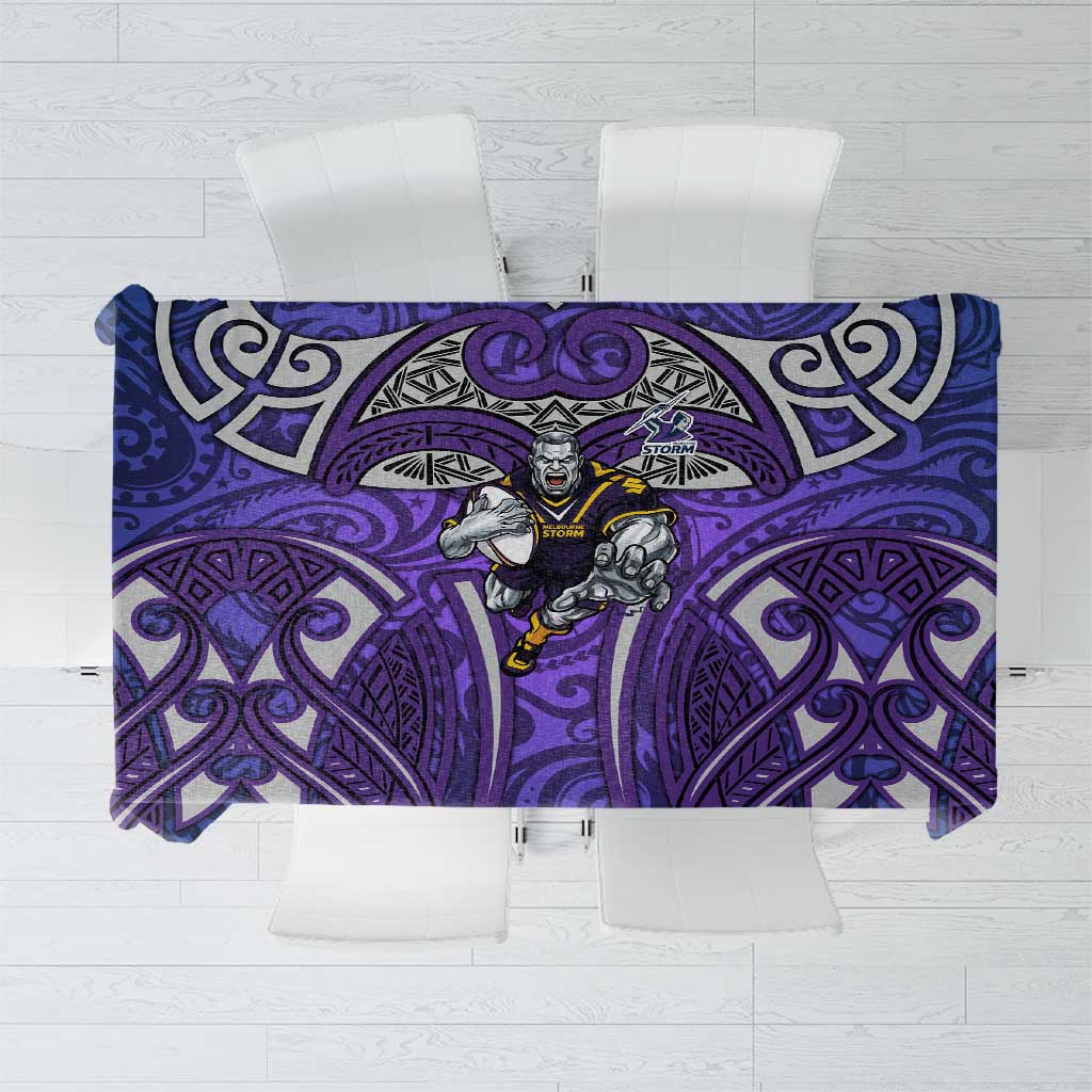 Melbourne Storm Rugby Tablecloth Polynesian Tribal Warrior Lightning Purple Pattern
