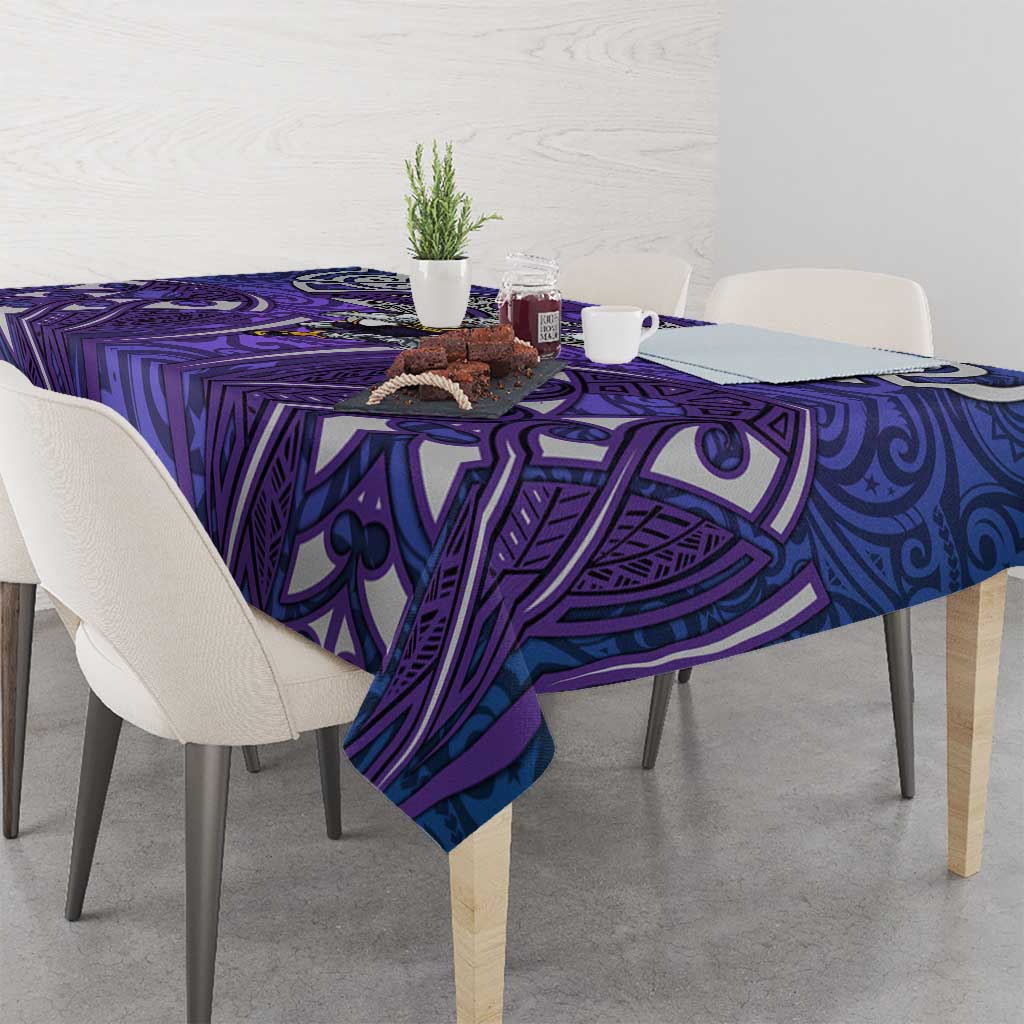 Melbourne Storm Rugby Tablecloth Polynesian Tribal Warrior Lightning Purple Pattern