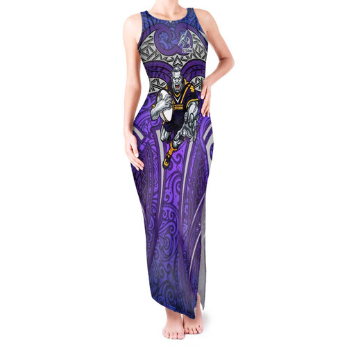 Melbourne Storm Rugby Tank Maxi Dress Polynesian Tribal Warrior Lightning Purple Pattern