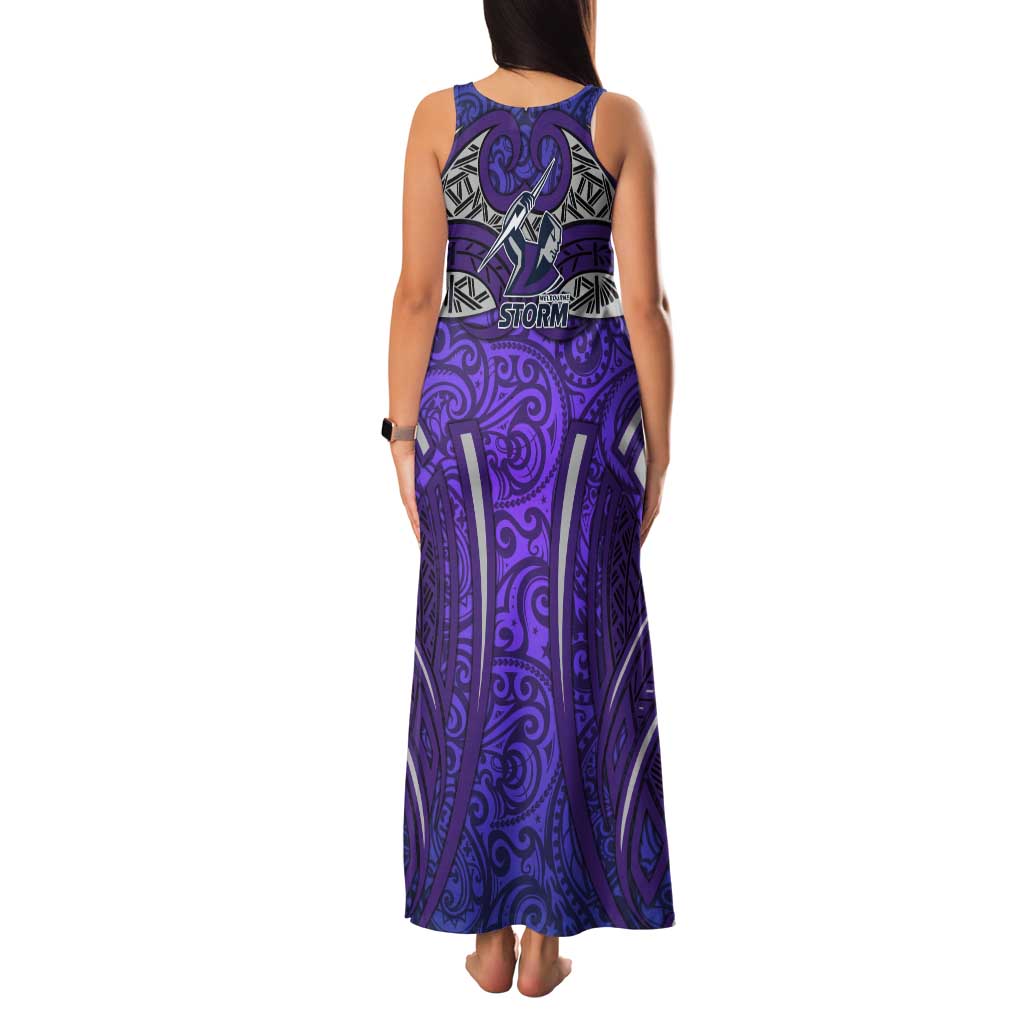 Melbourne Storm Rugby Tank Maxi Dress Polynesian Tribal Warrior Lightning Purple Pattern