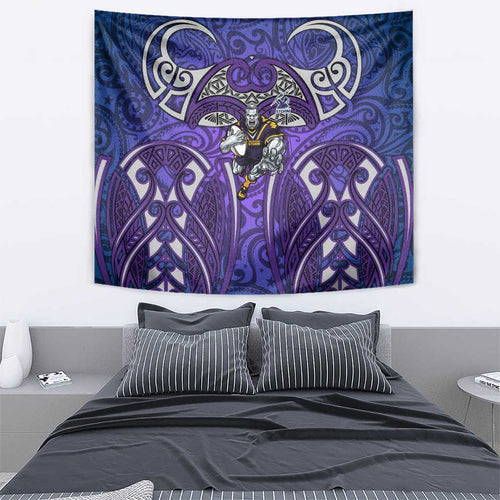 Melbourne Storm Rugby Tapestry Polynesian Tribal Warrior Lightning Purple Pattern