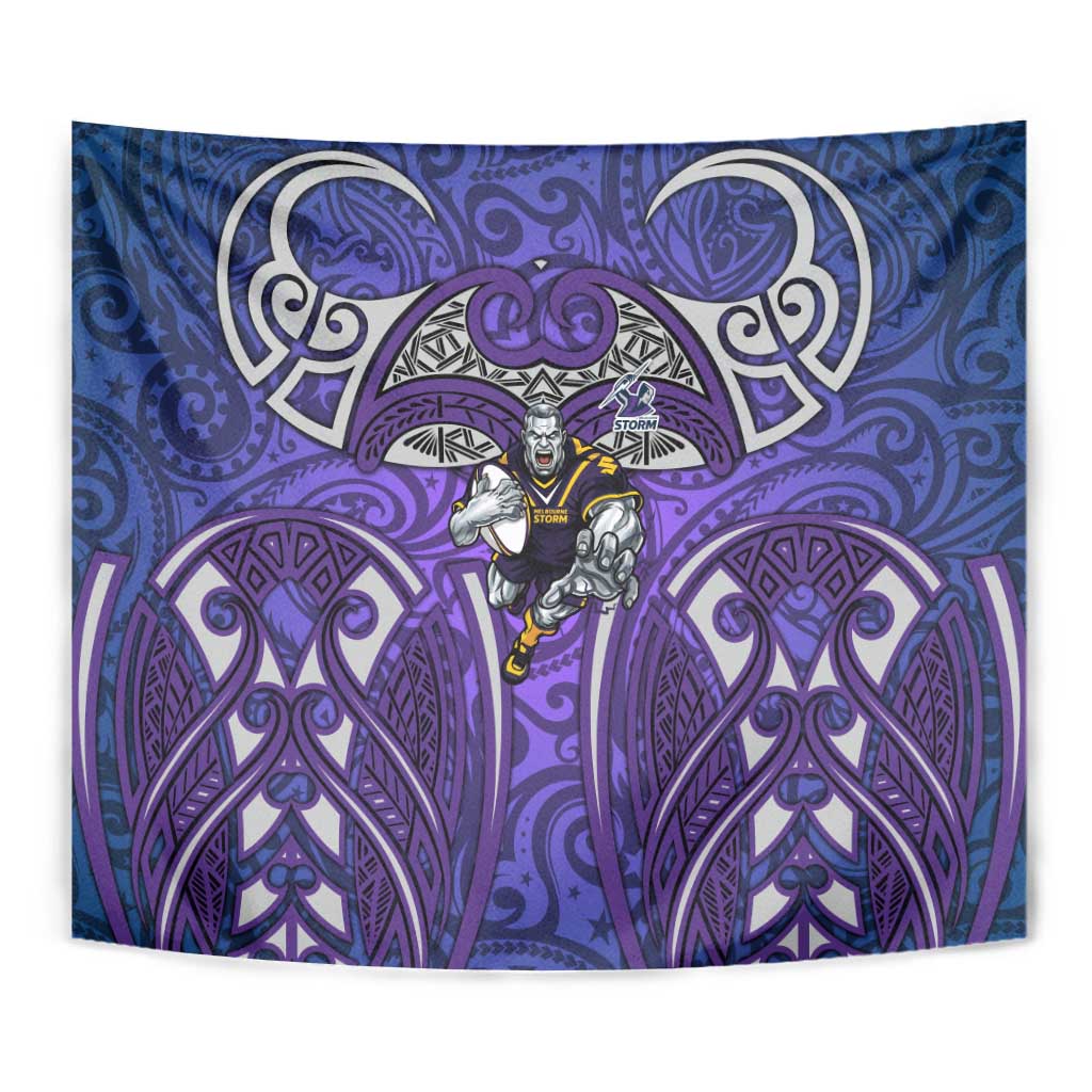 Melbourne Storm Rugby Tapestry Polynesian Tribal Warrior Lightning Purple Pattern