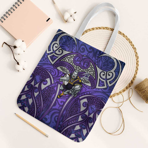 Melbourne Storm Rugby Tote Bag Polynesian Tribal Warrior Lightning Purple Pattern