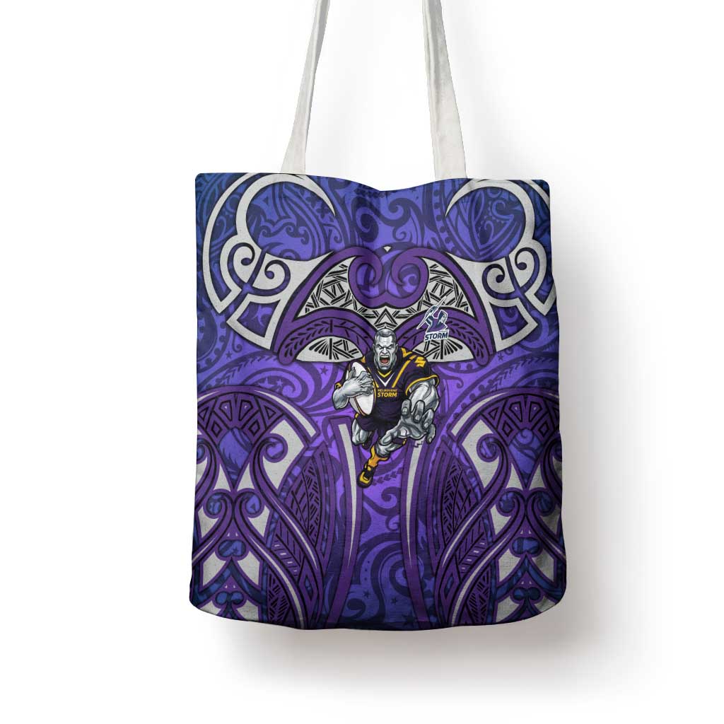 Melbourne Storm Rugby Tote Bag Polynesian Tribal Warrior Lightning Purple Pattern