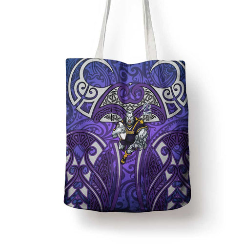 Melbourne Storm Rugby Tote Bag Polynesian Tribal Warrior Lightning Purple Pattern