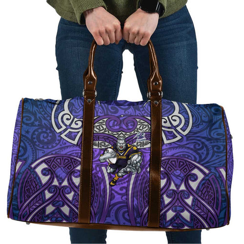 Melbourne Storm Rugby Travel Bag Polynesian Tribal Warrior Lightning Purple Pattern