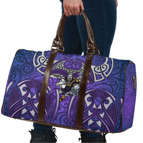 Melbourne Storm Rugby Travel Bag Polynesian Tribal Warrior Lightning Purple Pattern