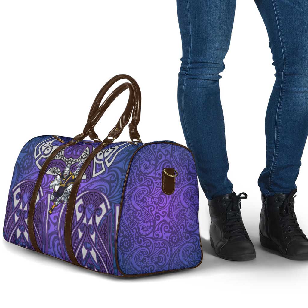 Melbourne Storm Rugby Travel Bag Polynesian Tribal Warrior Lightning Purple Pattern