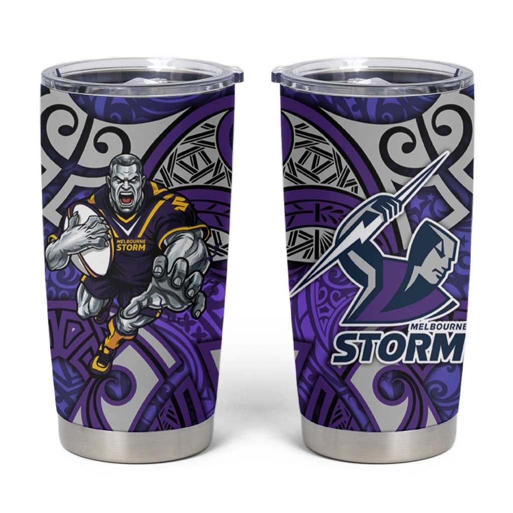 Melbourne Storm Rugby Tumbler Cup Polynesian Tribal Warrior Lightning Purple Pattern
