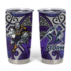 Melbourne Storm Rugby Tumbler Cup Polynesian Tribal Warrior Lightning Purple Pattern
