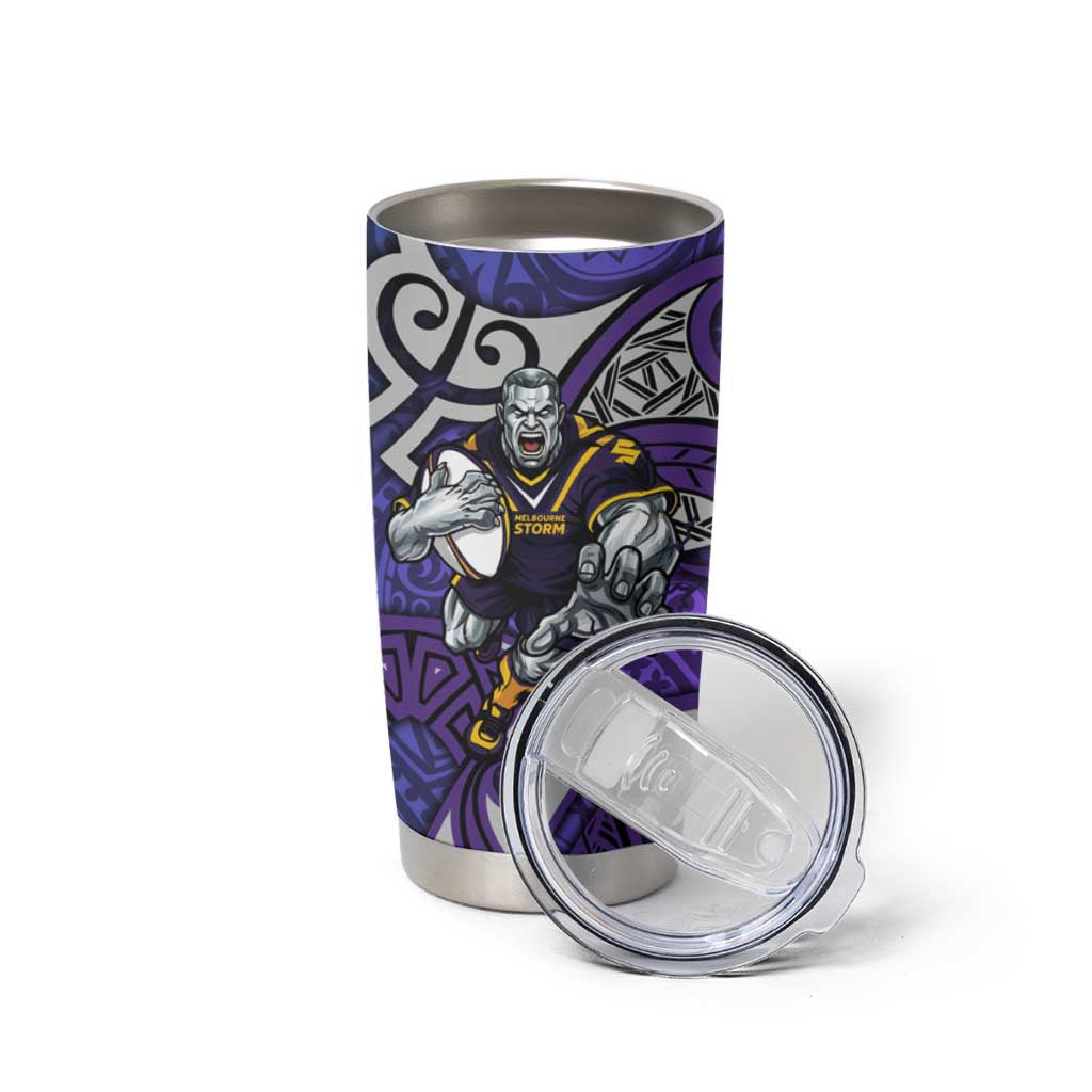 Melbourne Storm Rugby Tumbler Cup Polynesian Tribal Warrior Lightning Purple Pattern