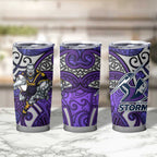 Melbourne Storm Rugby Tumbler Cup Polynesian Tribal Warrior Lightning Purple Pattern