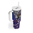 Melbourne Storm Rugby Tumbler With Handle Polynesian Tribal Warrior Lightning Purple Pattern