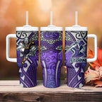 Melbourne Storm Rugby Tumbler With Handle Polynesian Tribal Warrior Lightning Purple Pattern
