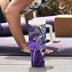 Melbourne Storm Rugby Tumbler With Handle Polynesian Tribal Warrior Lightning Purple Pattern