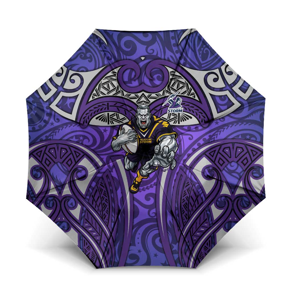 Melbourne Storm Rugby Umbrella Polynesian Tribal Warrior Lightning Purple Pattern