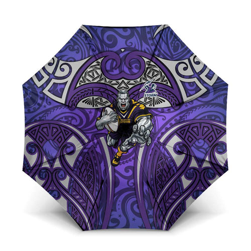 Melbourne Storm Rugby Umbrella Polynesian Tribal Warrior Lightning Purple Pattern
