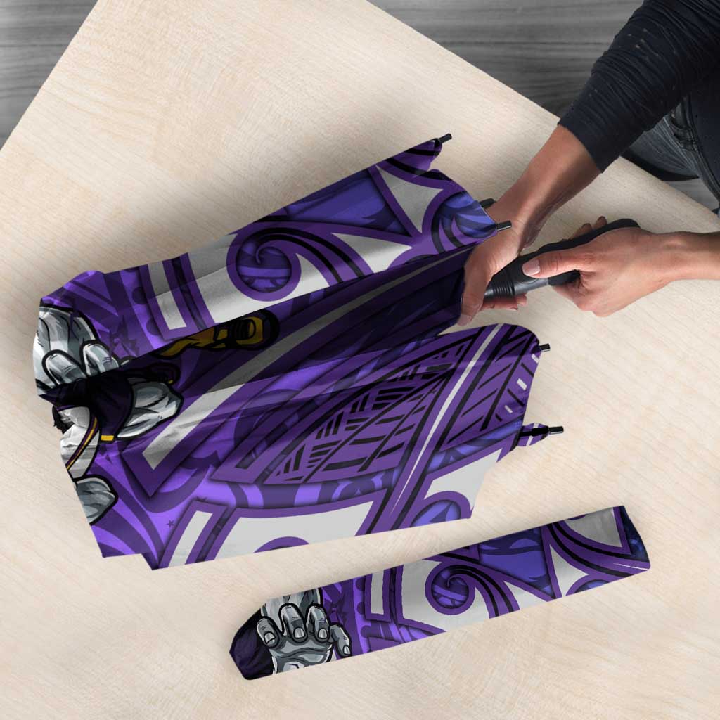 Melbourne Storm Rugby Umbrella Polynesian Tribal Warrior Lightning Purple Pattern