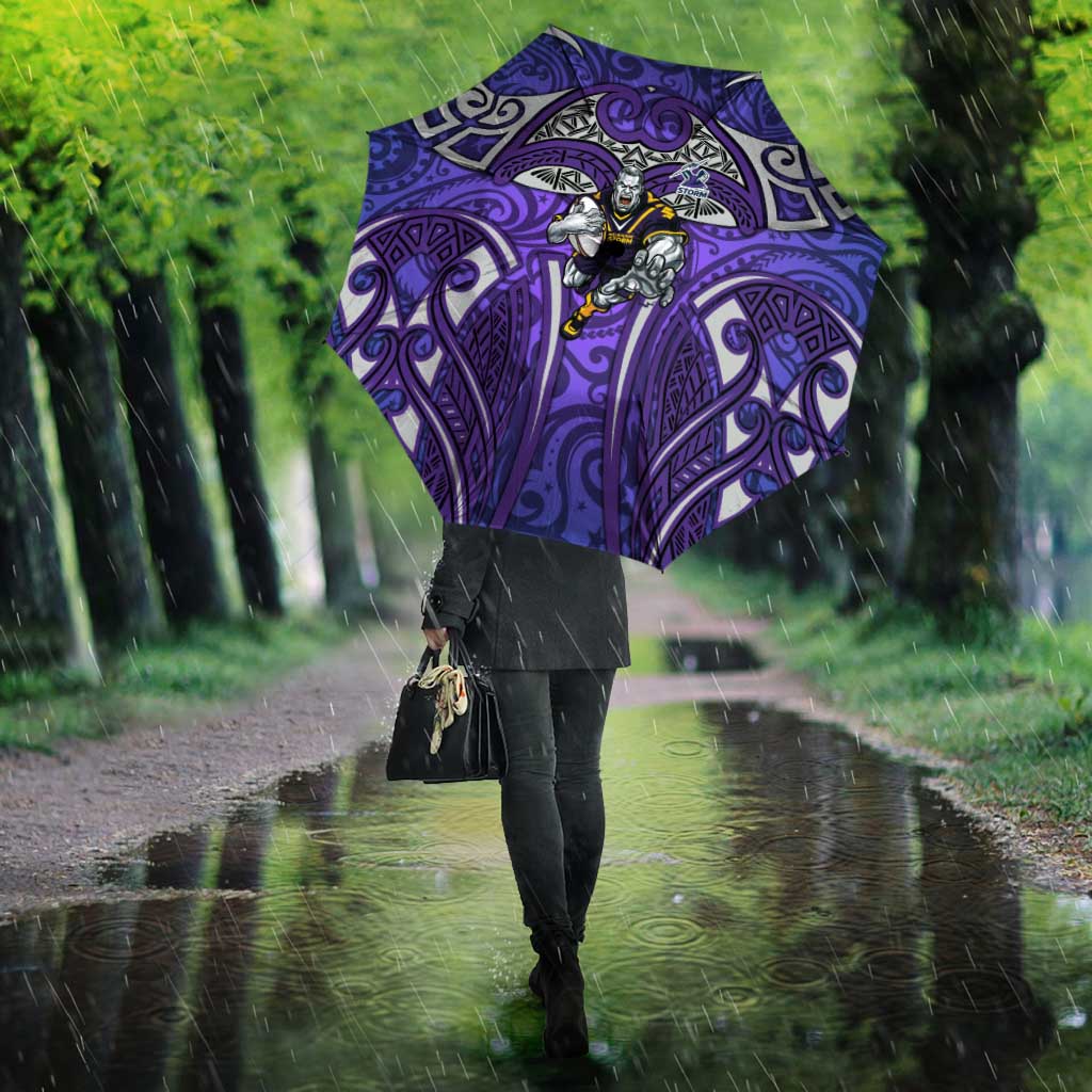 Melbourne Storm Rugby Umbrella Polynesian Tribal Warrior Lightning Purple Pattern