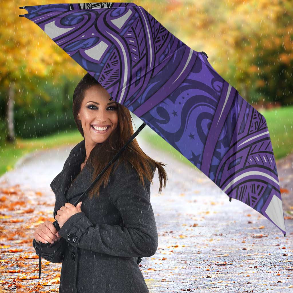 Melbourne Storm Rugby Umbrella Polynesian Tribal Warrior Lightning Purple Pattern