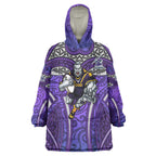 Melbourne Storm Rugby Wearable Blanket Hoodie Polynesian Tribal Warrior Lightning Purple Pattern