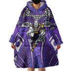 Melbourne Storm Rugby Wearable Blanket Hoodie Polynesian Tribal Warrior Lightning Purple Pattern