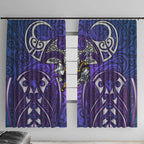 Melbourne Storm Rugby Window Curtain Polynesian Tribal Warrior Lightning Purple Pattern