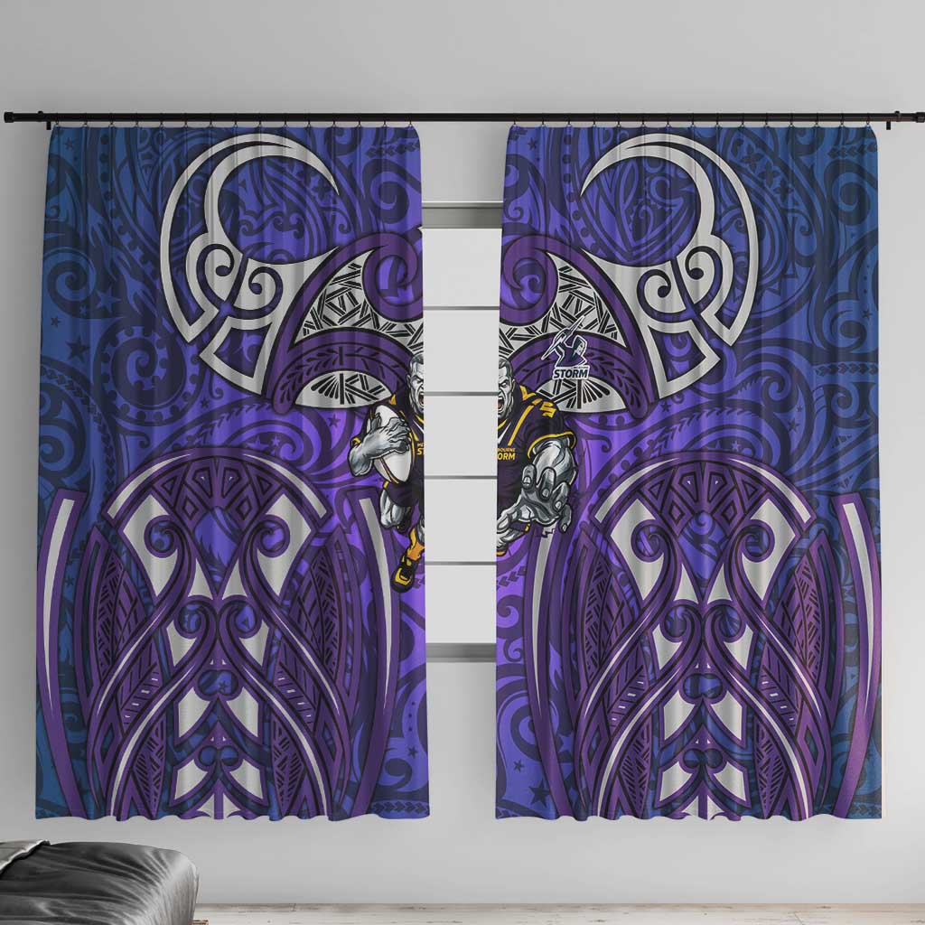 Melbourne Storm Rugby Window Curtain Polynesian Tribal Warrior Lightning Purple Pattern
