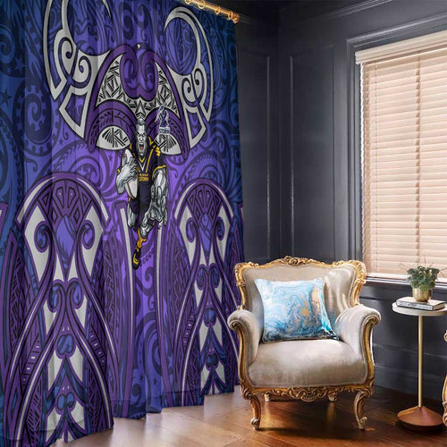 Melbourne Storm Rugby Window Curtain Polynesian Tribal Warrior Lightning Purple Pattern