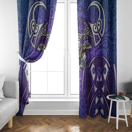 Melbourne Storm Rugby Window Curtain Polynesian Tribal Warrior Lightning Purple Pattern