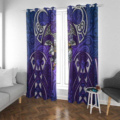 Melbourne Storm Rugby Window Curtain Polynesian Tribal Warrior Lightning Purple Pattern