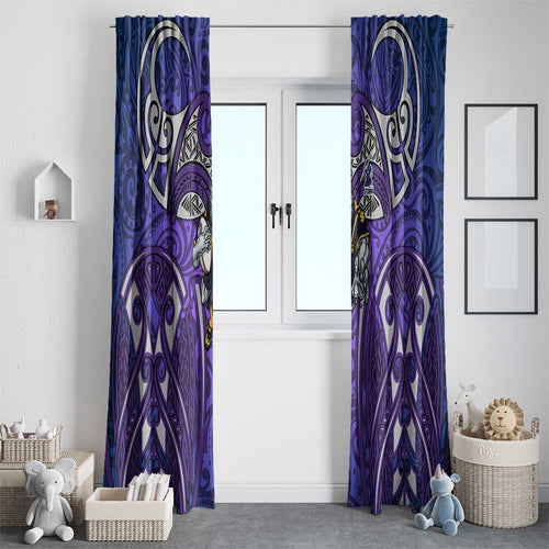 Melbourne Storm Rugby Window Curtain Polynesian Tribal Warrior Lightning Purple Pattern
