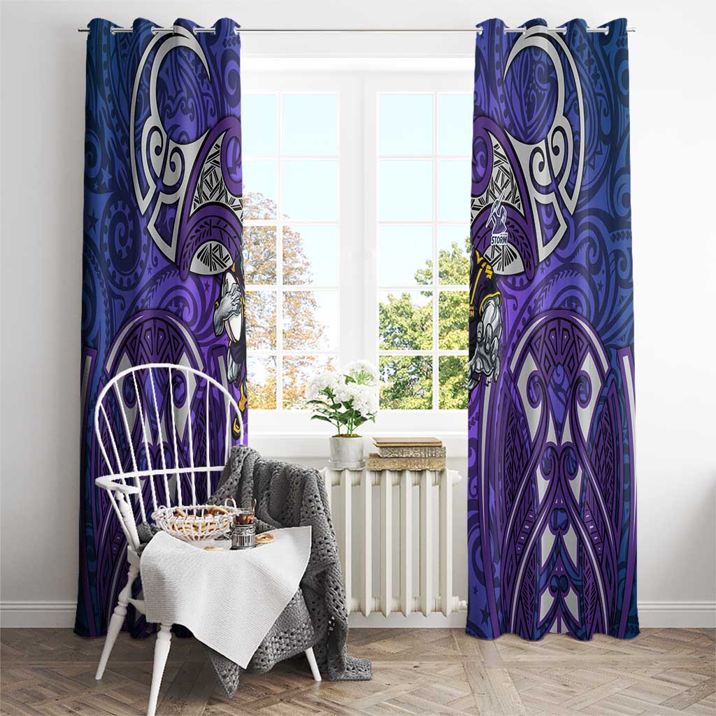 Melbourne Storm Rugby Window Curtain Polynesian Tribal Warrior Lightning Purple Pattern