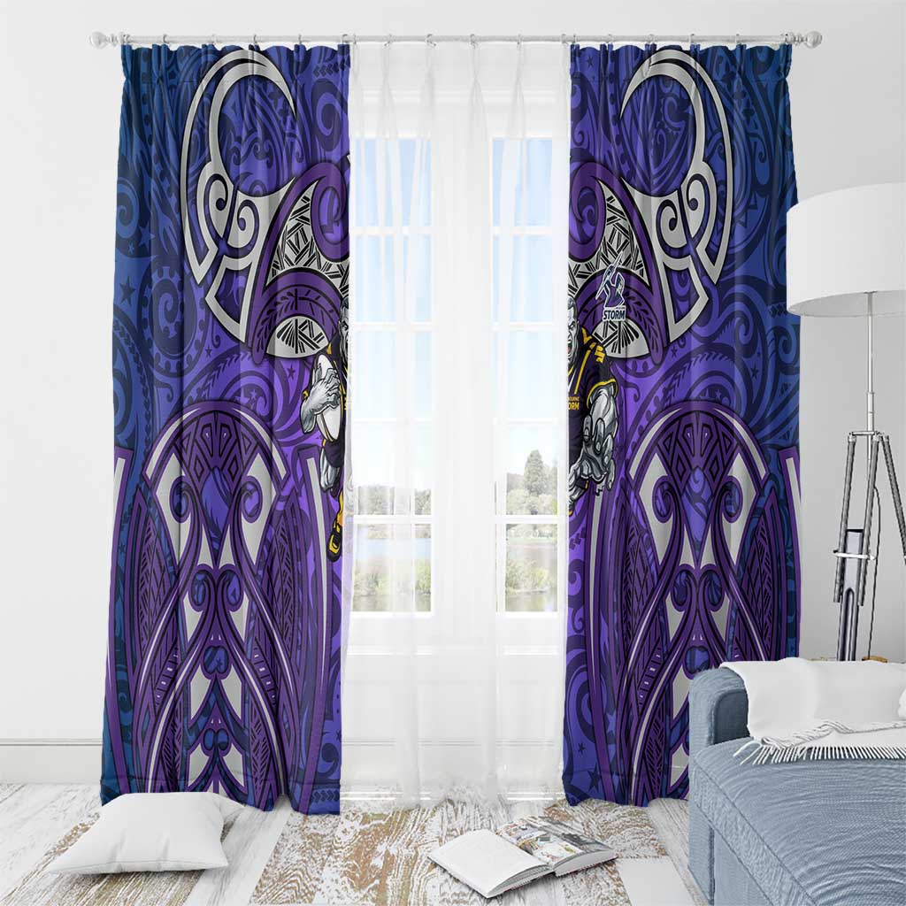 Melbourne Storm Rugby Window Curtain Polynesian Tribal Warrior Lightning Purple Pattern