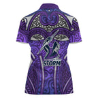 Melbourne Storm Rugby Women Polo Shirt Polynesian Tribal Warrior Lightning Purple Pattern